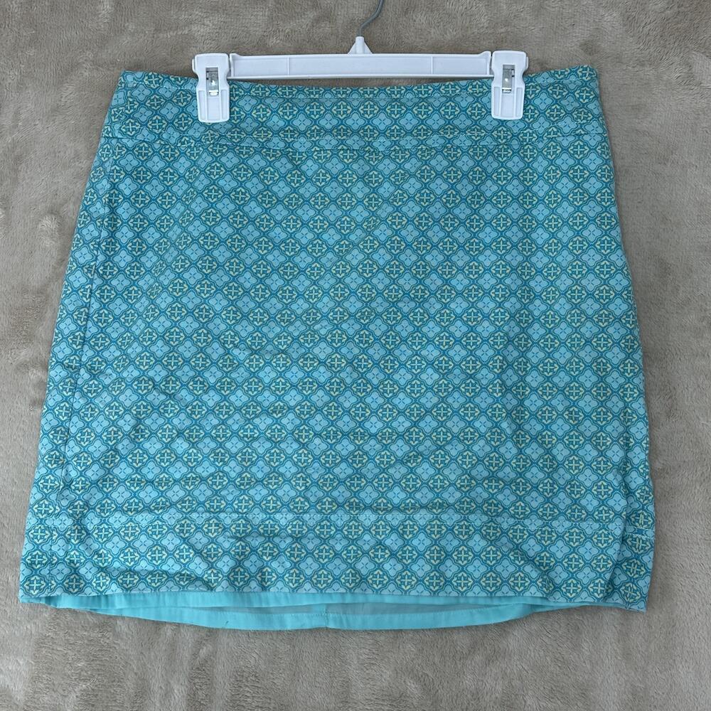 Talbots Skirt Womens 10 Blue Geometric Cotton Straight Short Lined Workwear